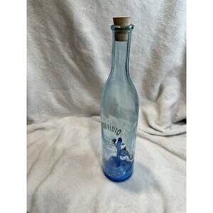 Porfidio Plata Tequila Empty Liquor Bottle Handblown Blue Glass 750mL Cactus Art